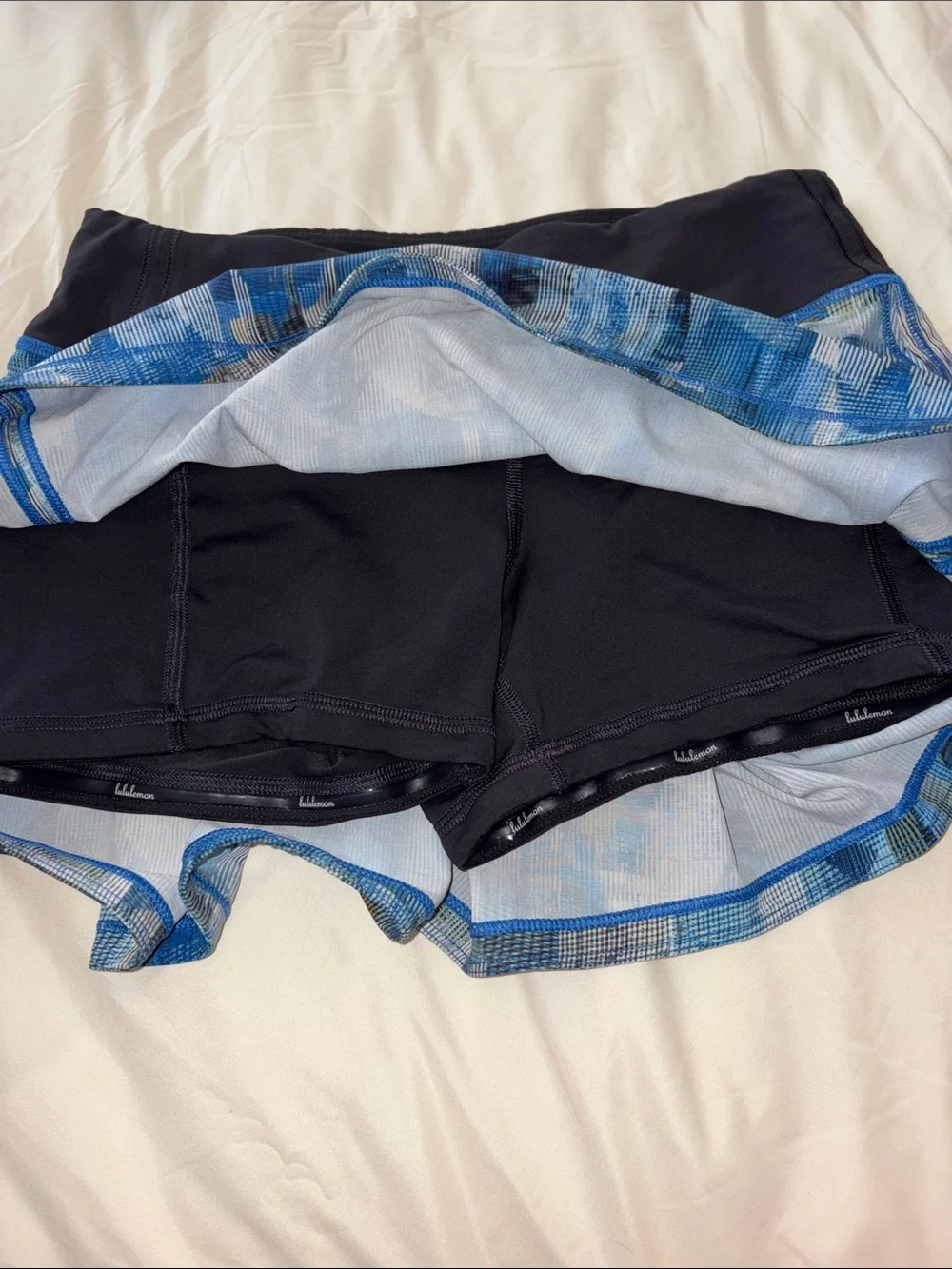 Lululemon Blue Printed Athletic Skirt with Black Waistband